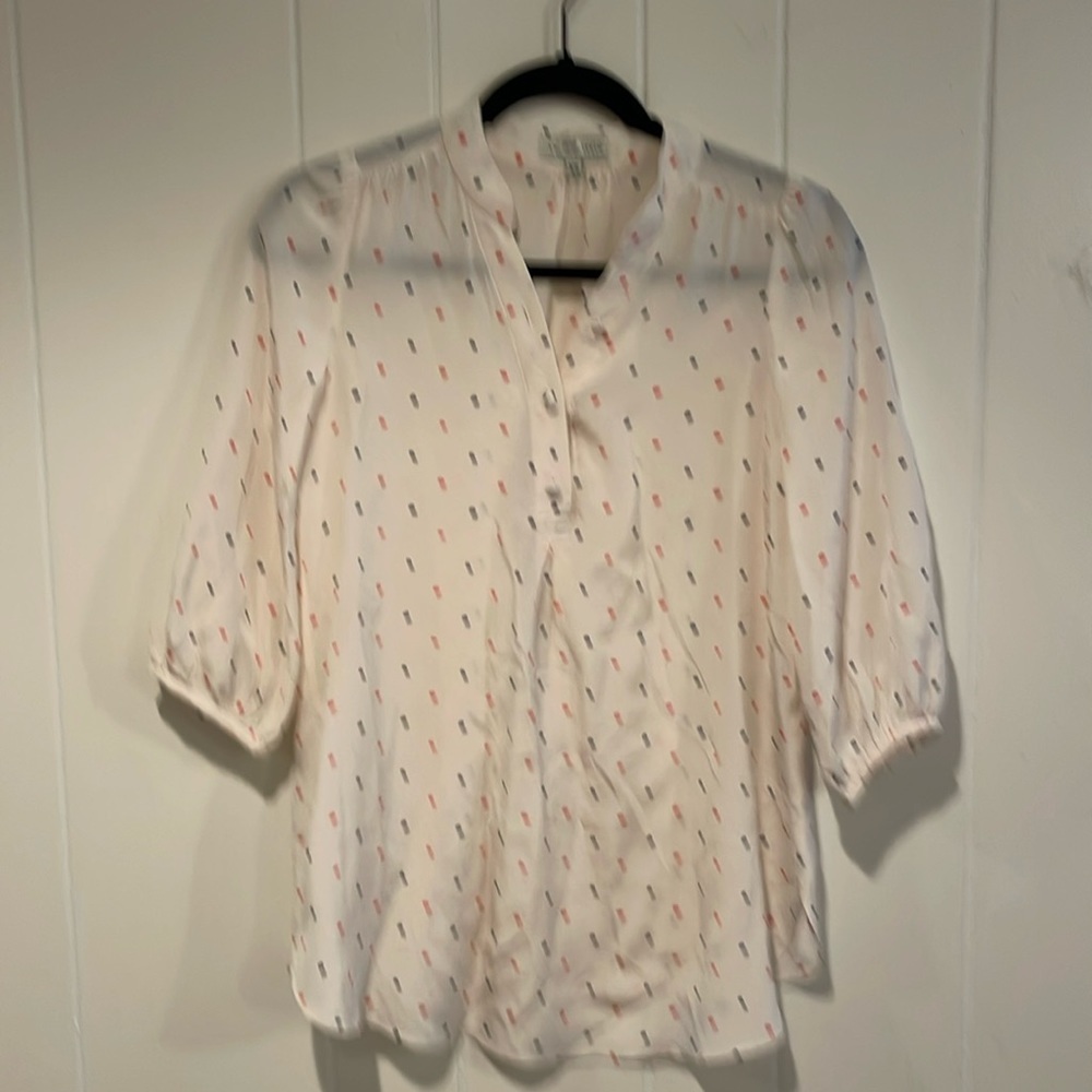 Annie Griffin Red, White, and Blue Polka Dot Silk Blouse